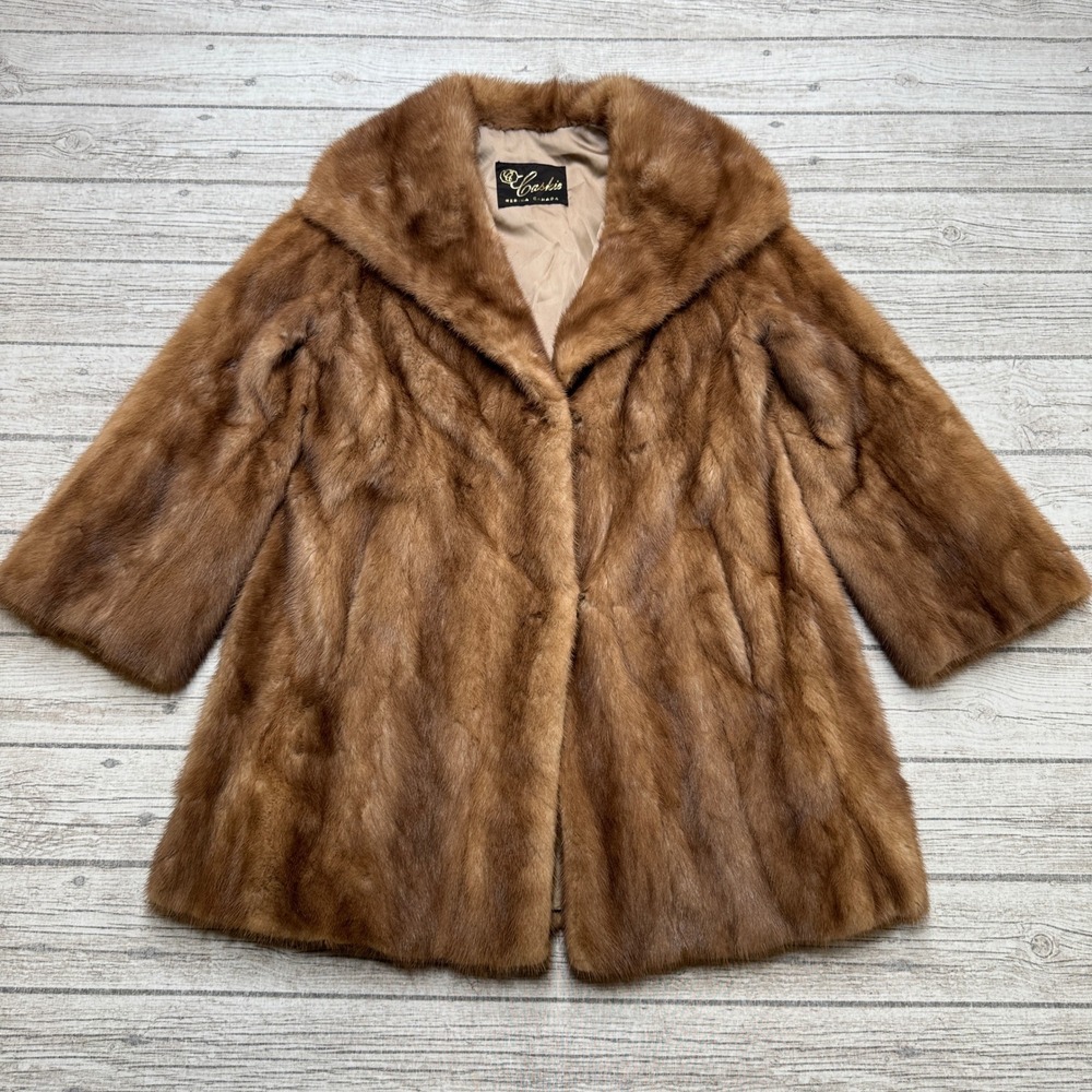 Vintage 90s Mink Fur Coat Women's Medium Brown Caskie Regina Canada Shawl Collar